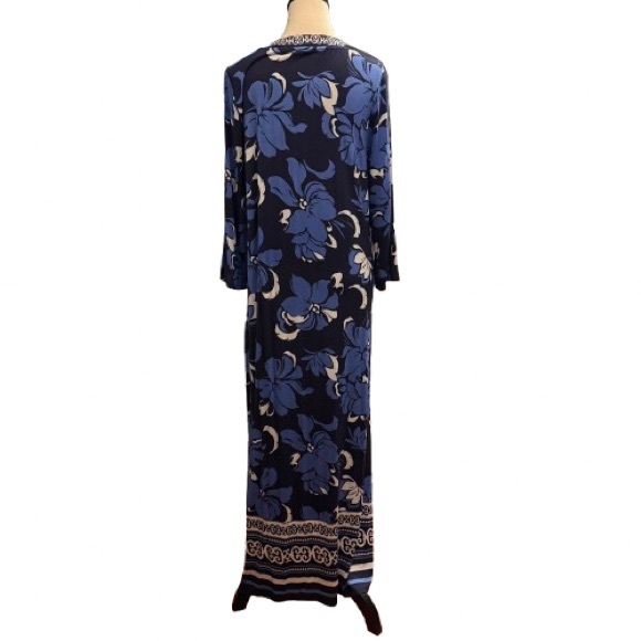 Soft Surroundings Sedona Maxi Dress Blue White Floral Boho Lounge Size Medium - Picture 9 of 9